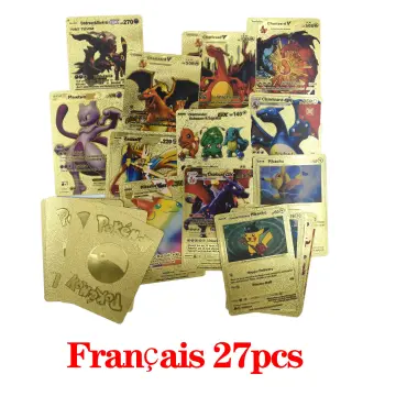 11-110PCS Pokemon Gold Pikachu Cards Box Spanish/English/French