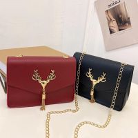 Small bag women 2022 new floral material tassel chain bag deer head shoulder bag small square bag New2022