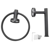 2Pcs Bathroom Hardware Black Towel Ring and Toilet Paper Holder Stainless Steel Bathroom Hand Towel Holder Towel