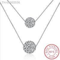 ✐☫▣ 925 Sterling Silver Double Layer Shiny CZ Zirconia Crystal Lucky Ball Pendant Necklace For Women Gift collares de Prata S-N58