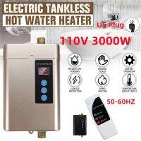 E Life Smart Store Instant Water Heater Bathroom Fast Heating Mini Variable Frequency Thermostat Gold US Plug 110V 3000W IPX4 Waterproof 3 Seconds Hot Shower with Temperature Display