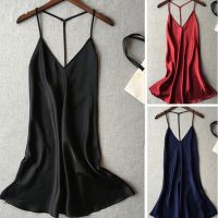 Women Satin Nightdress Sling Dress Backless Underwear Pajamas