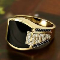 Classic Fashion Business Mens 18k Solid Gold Ring Natural Charm Black Diamond Ring Groom Wedding Engagement Jewelry Boyfriend Party Casual Accessories Fathers Day Birthday Gift Mens Luxury Jewelry