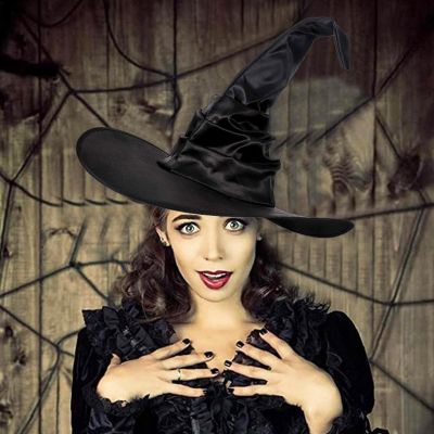 1pc Witch Wizard Hat Halloween Unisex Fashion Black Folds Wizard Party Costume Headgear Devil Cosplay Prop For Men Women