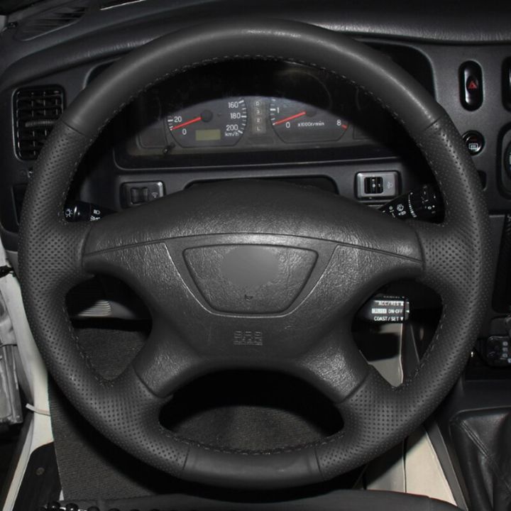 ฝาครอบพวงมาลัยรถยนต์เทียม-pu-สีดำเย็บด้วยมือสำหรับมิตซูบิชิปาเจโรสปอร์ต2004มอนเตโร