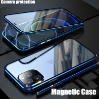 Magnetic Metal Camera protection 360° For iPhone 13 12 Pro Max Mini Case Funda coque Double-Sided Glass phone Cases cover luxury