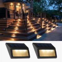 warm light 2PCS Solar Stair Lights Outdoor Waterproof LED Solar Powered Deck Step Lamp For Patio Garden Backyard Pathway Outside Wall Lighting