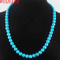 WOJIAER Natural Stone 8mm Round Beads Necklaces For Womens Female Energy Nepal Blue Turquoises Jewelry Gift PF3030