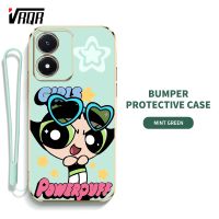 VRQR Powerpuffy เคสโทรศัพท์สำหรับหญิงสาวน่ารักสำหรับ Vivo Y02S Y16 Y35 Y22 Y22S Y77 Y77E (T1) Y78 + Y35 + IQOO Z7 Z7X Y36 5G Y78 5G Y27 4G ซูเปอร์เกิร์ลฟรีสายคล้องรวม