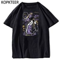 การผจญภัย Jojo Bizarre Jotaro Star แฟชั่นอะนิเมะเสื้อยืด Gothic กราฟิกแขนสั้นหลวมรอบคอเสื้อยืดสีดำด้านบน S-5XL