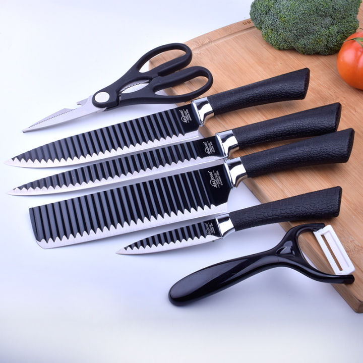 6 PCS Black Coating 3cr14 Kitchen Knife Set with Wooden Handle - China  Kitchen Knife and Chef Knife price