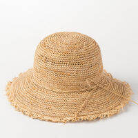 X317 Handmade Crochet Lafite Fishermans Hat Tourism Sunscreen Beach Cap Bow Tie Raffia Straw Sun Cap Adjust Size