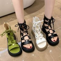 【CW】 Hollow Sandal 2023 Roman Designer Shoes for Platform Sandals Lacing Toe Fashion Flat