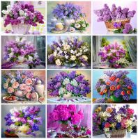 1 Evershine เพชรภาพวาดดอกไม้โมเสคสแควร์มาใหม่2022เพชรเย็บปักถักร้อย Lilac Lavender Art Rhinestone Pictures