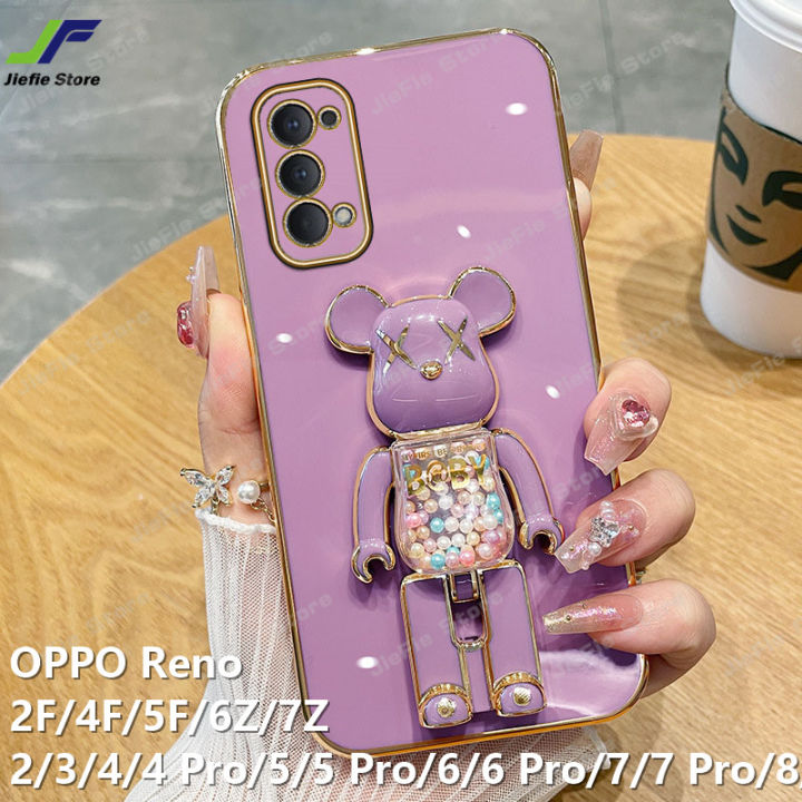 jiefie-ของเล่นน่ารักหมีเคสโทรศัพท์สำหรับ-oppo-reno-2f-4f-5f-6z-7z-8t-2-3-4-4-pro-5-5-pro-6-6-pro-7-7-pro-8-8-pro-9-9-pro-square-chrome-plated-soft-tpu-phone-cover-stand