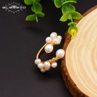 GLSEEVO Natural Fresh Water Baroque White Pearl Adjustable Rings For Women Handmade Wedding Finger Ring Luxury Jewelry  GR0190