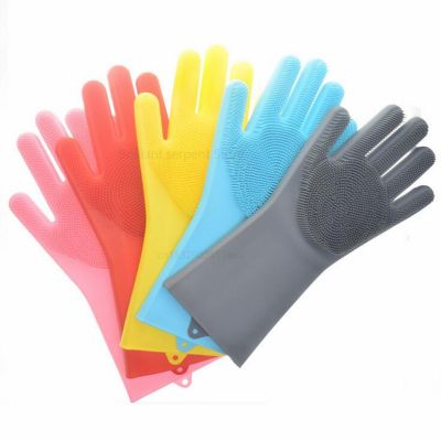 Magic Silicone Dishwashing Scrubber Dish Washing Sponge Rubber Scrub Gloves Kitchen Cleaning Household Dishwashing Gloves Safety Gloves