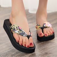 Summer Floral Strap Flip-Flops Platform Memory Foam Fashion Bohemian Slippers Beach Wedge Beach Daily Women Flip Flops