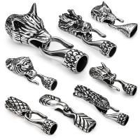 Men Stainless Steel Snake Wolf Head Bracelet Clasps Hooks Hole 8mm 6mm Leather Cord End Caps Cord Connector for Jewelry Findings