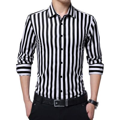 HOT11★BROWON Brand New Men Striped Cal Shirts Long Sleeve Mens Cotton Shirts Turn Down Collar Chemise Homme Plus Size 5XL