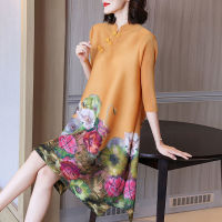 Cheongsam dress new female print agende large size womens a word skirt high-end foreign mother summer dress improvement dress