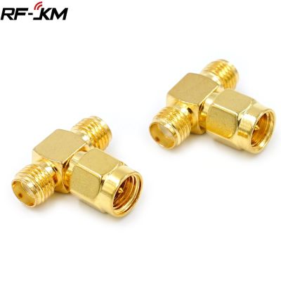 T Type SMA Male Plug to 2 SMA Female Jack RF Coaxial Connector 3 Way Splitter Antenna Converter Gold-Plated Brass Electrical Connectors