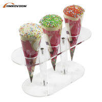 HMROVOOM โปร่งใส3/4หลุม Acrylic Ice Cream Cone ขาตั้ง/อะคริลิคสองชั้นไอศกรีมขาตั้งกรวย