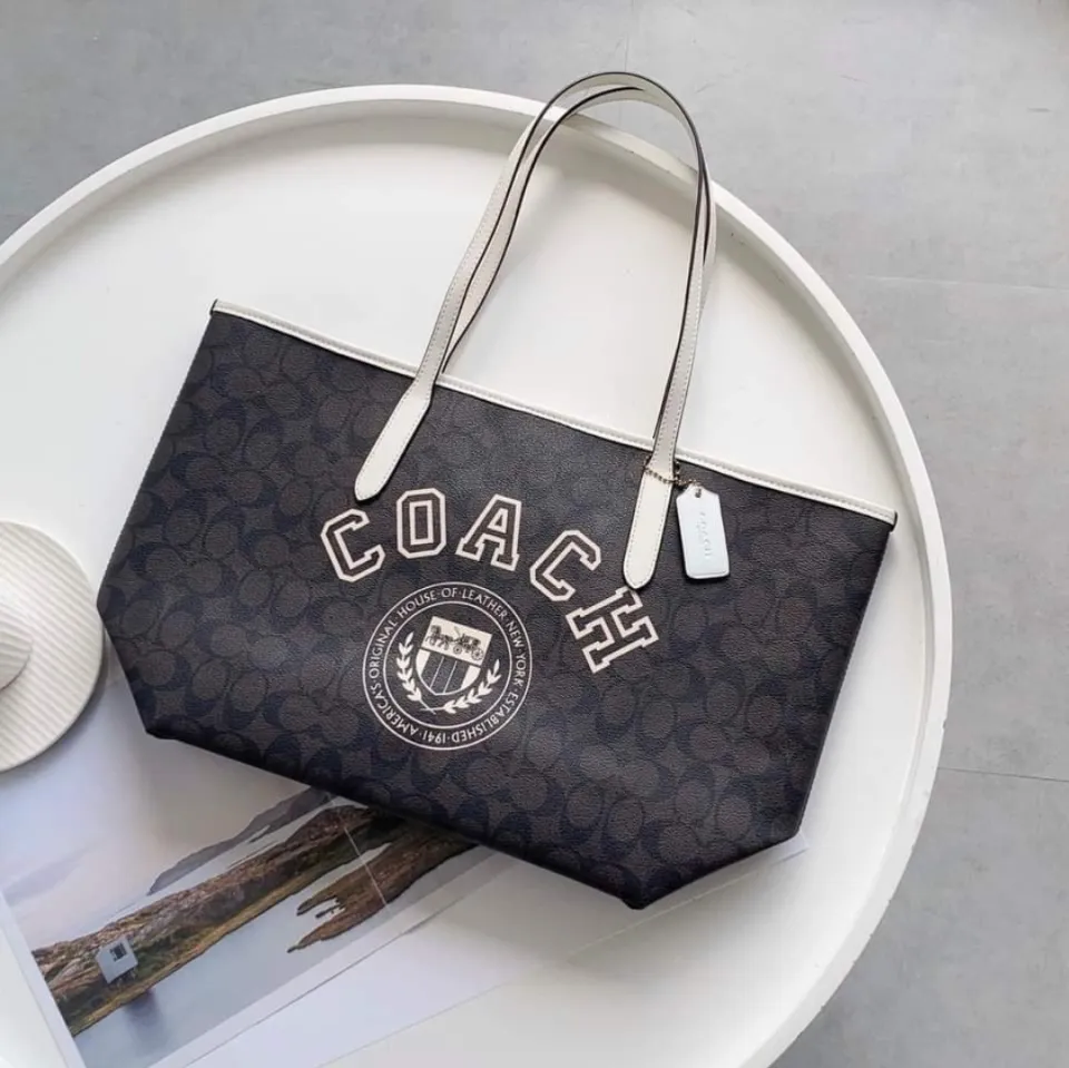 COACH®  City Tote In Signature Canvas With Varsity Motif