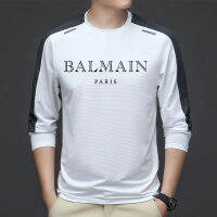 Original Balmain∮ Paris Men S Raglan Long Sleeve Shirts Soft Stretch Combed Cotton T-Shirts Round Neck Classic Fashion Casual T-Shirts