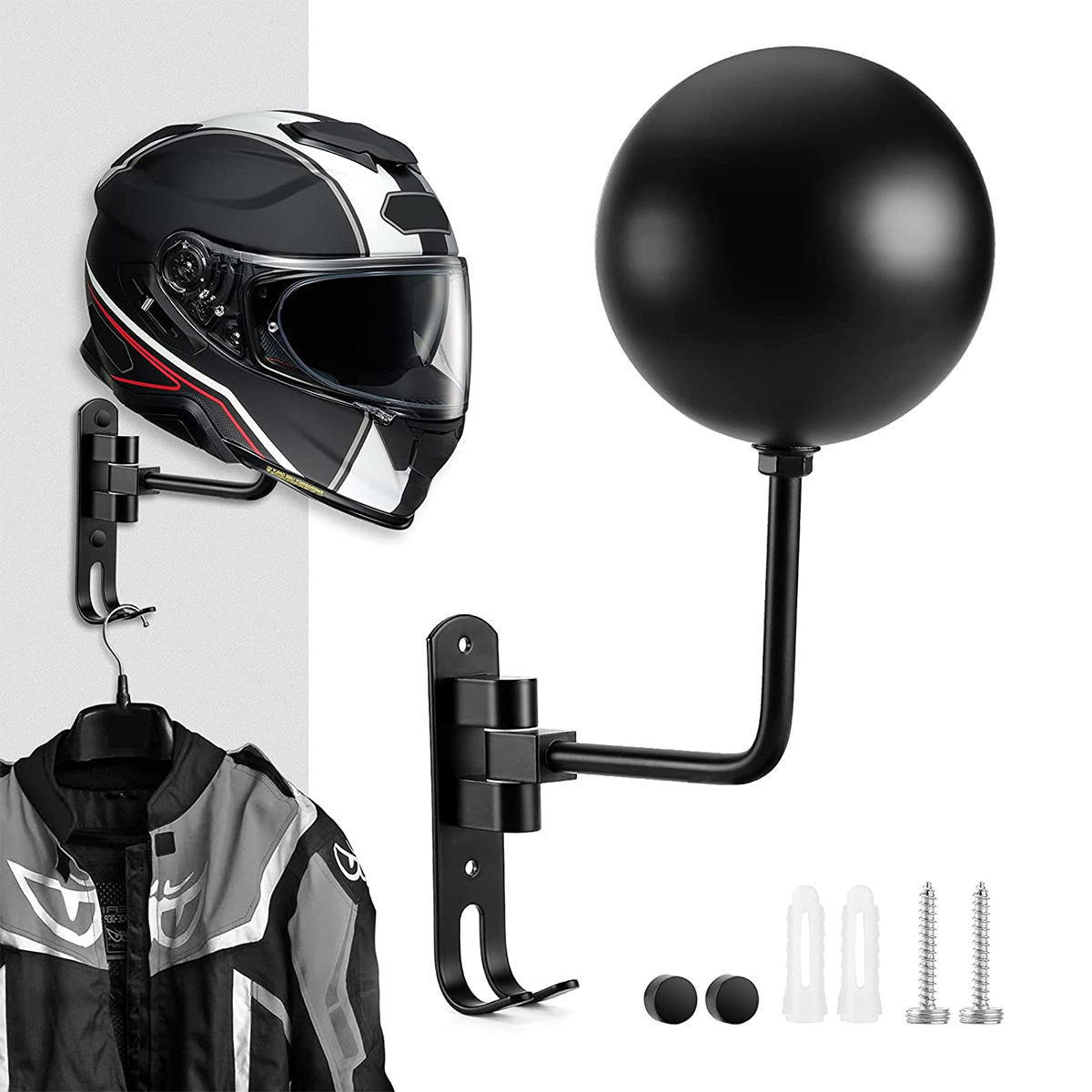 Motorcycle Helmet Holder Motorcycle Helmet Rack Wall Mount Metal Helmet Holder 180 ° Rotation Helmet Hanger with Double Hook