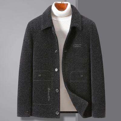 [COD] Gold mink velvet chenille lapel middle-aged mens jacket autumn and winter high-end woolen coat dad thickened short