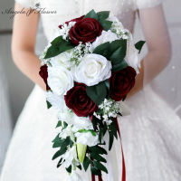 【cw】Waterfall Wedding Bride Bouquet Bridesmaid Hand Tied Artificial Flower Decor Home Holiday Party Supply Floral European Rose Gift ！