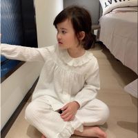 Cute Kid Girl‘s Lolita Round Neck Cotton Crepe Pajama Sets.Toddler Kid‘s Cardigan Pyjamas Set Home Sleepwear.Children’s Clothing