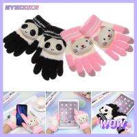 SYBOOKS Cute Touch Screen Coral Fleece Knit Gloves Panda Cat Rabbit Full Finger Mittens Cartoon