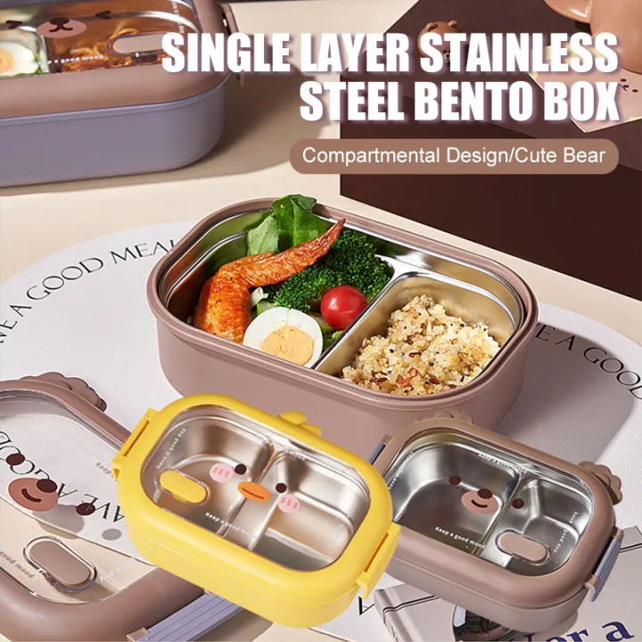 Pororo Airtight Stainless Steel Divided Bento Box - Yellow - Merae