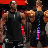 Bodybuilding loose reflective round neck vest cotton summer sleeveless vest mens Sweatshirt fitness exercise sportswear top