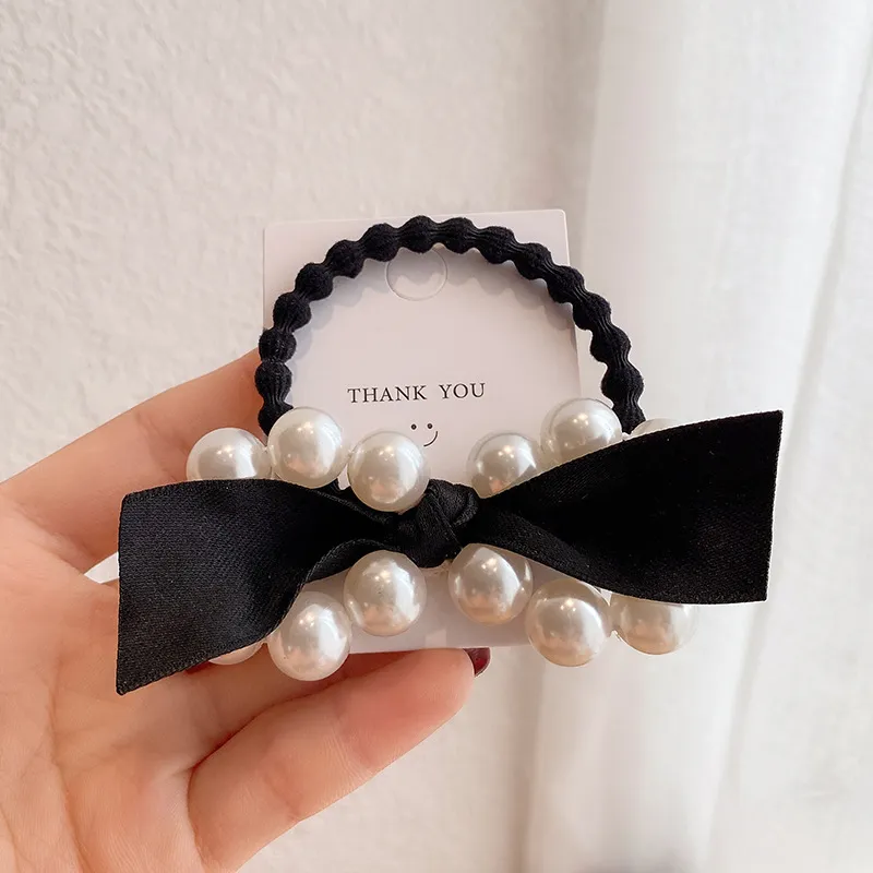 Cutewomen2020] Elegant Pearl Hair Tie Bowknot Hair Band Elastics Ties  Ponytail Holder Scrunchy Hair Rope Vintage Accessories for Women Girls