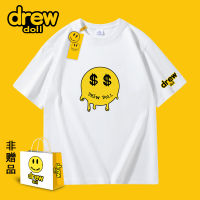 Drew Doll แบรนด์ร่วมฤดูร้อนปี2023เสื้อยืดแขนสั้นคู่รักผ้าฝ้ายพิมพ์ลายการ์ตูนมีเอกลักษณ์ส่วนตัว