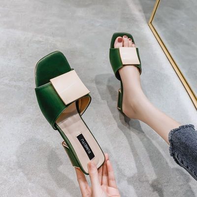 ▩ Pointed Half Slippers Women Wearing 2022 Summer New Fashion Wild Thick With High Heel Sandals