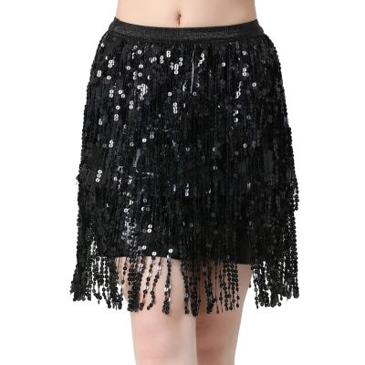 ◊✘ Womens Elegant Latin Belly Dance Sequins Tassel Skirts Solid Mid-rise Slimming India Dancewear Stage Performance Outfits