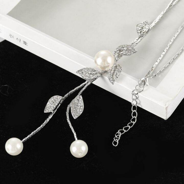 jdy6h-luxury-fashion-leaf-shaped-rhinestones-pearl-pendant-dangle-long-necklace-adjustable-elegant-tassel-sweater-chain-girl-jewelr