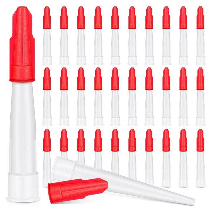 30 Pairs Caulk Nozzles Caps Set Plastic White Caulk Nozzles and Red