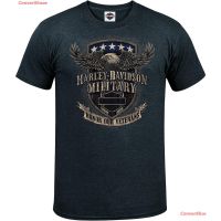 【s-5xl】ผ้าฝ้าย 100%เสื้อยืดลำลอง Harley-Davidson Military - Mens Charcoal Graphic T-Shirt - Overseas Tour Veterans Support Sports T-shirt S-5XL