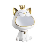 White 2023 NEW Resin Lucky Cat Statue Sculpture Table Decoration Miniature Figurine Storage Box Modern Living Room Desk Home Decor