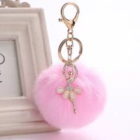 Cute Rhinestone Little Angel Car keychain fake Fur Key Chain Women Trinket Car bag Key Ring Jewelry Gift fluff keychains