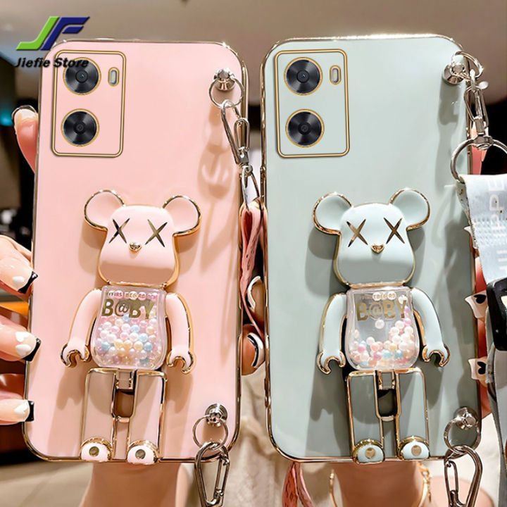 jiefie-a5-oppo-a9-a91-a93-a94-a95-a96-4g-5g-ของเล่นหมีเคสโทรศัพท์ชุบโครเมี่ยมสุดหรูฝาครอบโทรศัพท์-tpu-แบบน่ม-ขาตั้งและสายคล้อง