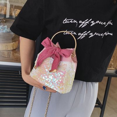 [COD] women 2019 new trendy Korean fashion sequins mini chain bucket bag single shoulder Messenger