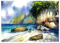 โปสการ์ดงานศิลปะขนาด 4x6 นิ้ว Postcard เกาะพีพี การ์ดสะสม การ์ดของขวัญ การ์ดอวยพร งานศิลปะ