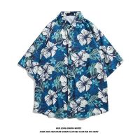 MEN210 ฤดูร้อนชายหาดเสื้อแขนสั้นชายพอร์ตลมย้อนยุคปกแขนเสื้อเชิ้ตลายดอกไม้ BF เวอร์ชั่นเกาหลีของแนวโน้มหลวม