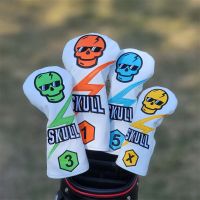 Skull Golf Headcover หนัง PU Golf Headcover สำหรับ Driver(460cc) Fairway Hybrid(UT) 135H Golf Club Cover กันน้ำ